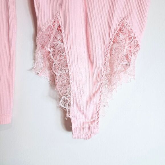 NWT Oh La La CheriRibbed Knit and Eyelash Lace Teddy Lingerie Bodysuit Size S - Picture 5 of 8